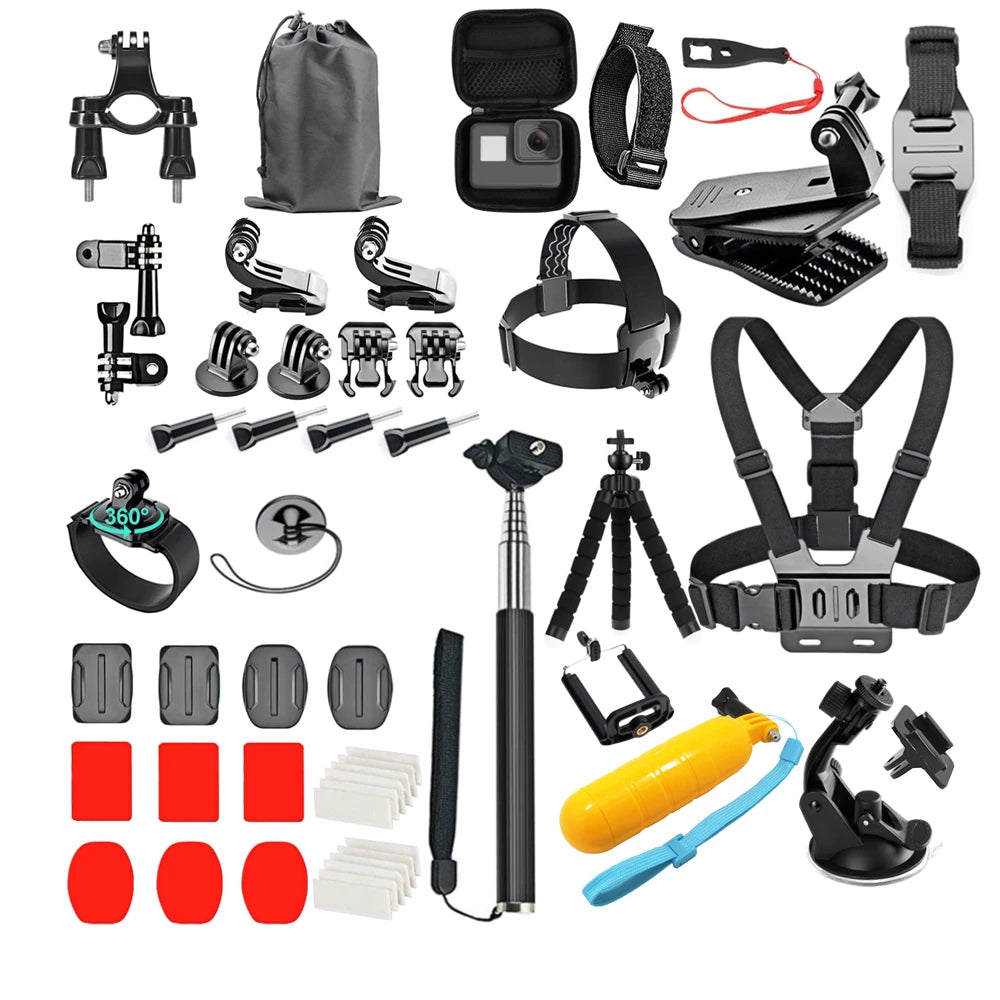 Action Camera Accessories Set For Gopro Hero13 12 11 10For Xiaomi Yi Insta360 X4 X3 Case Kit Strap Mount Selfie Stick Motorcycle