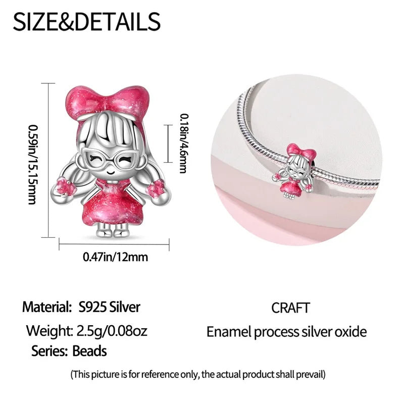 925 Sterling Silver Princess Powder Series Exquisite Daily Bow Sweet Charms Beads Fit Pan Original Bracelets DIY Jewelry