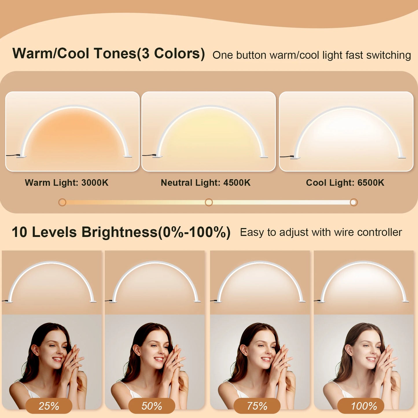 Beauty salon U-shaped LED desk lamp semi monthly lighting fixture eye protection tricolor dimming beauty nail supplement light