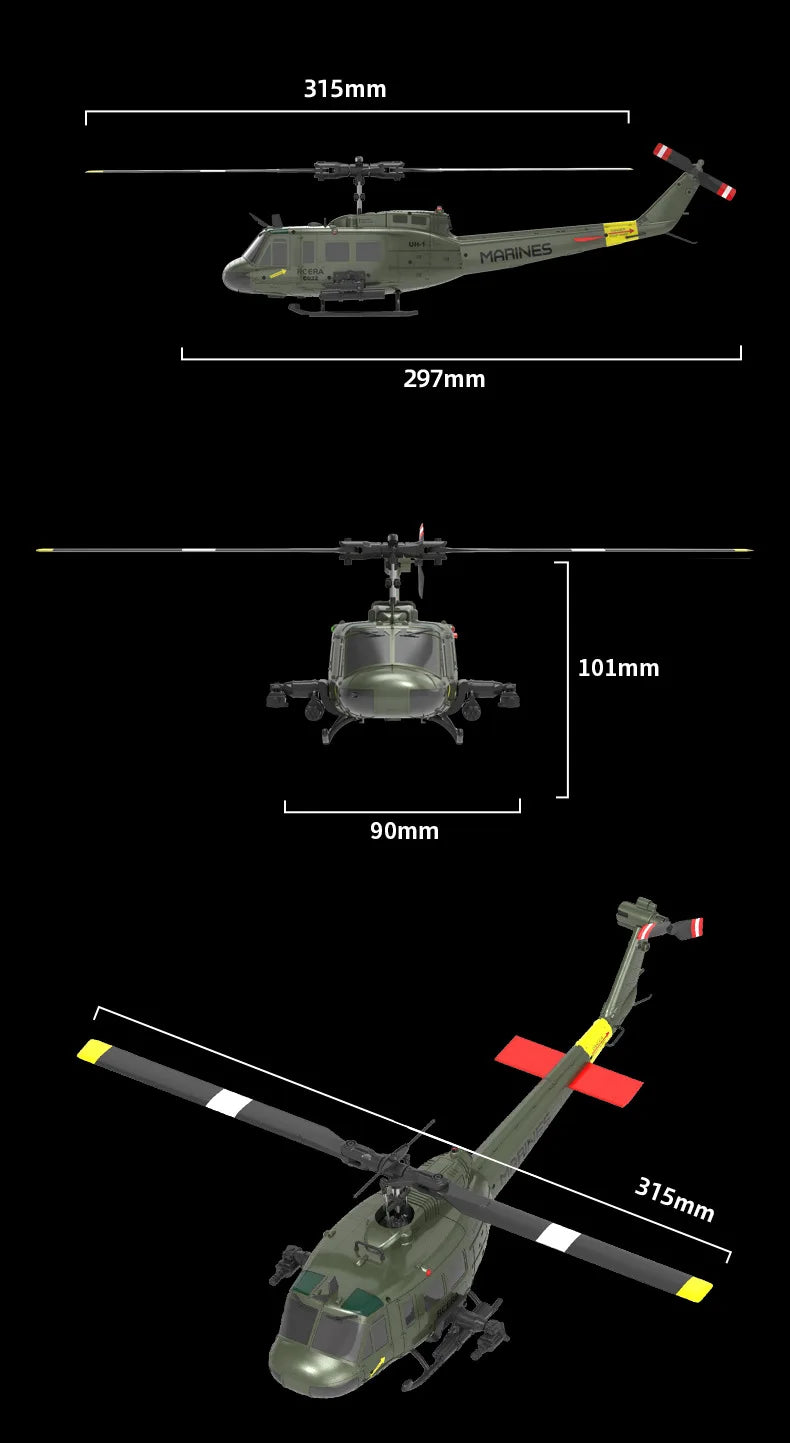 2.4G Hot UH-1 Huey 2.4G remote control helicopter six-channel six-axis gyroscope one-button inverted aerobatic helicopter model