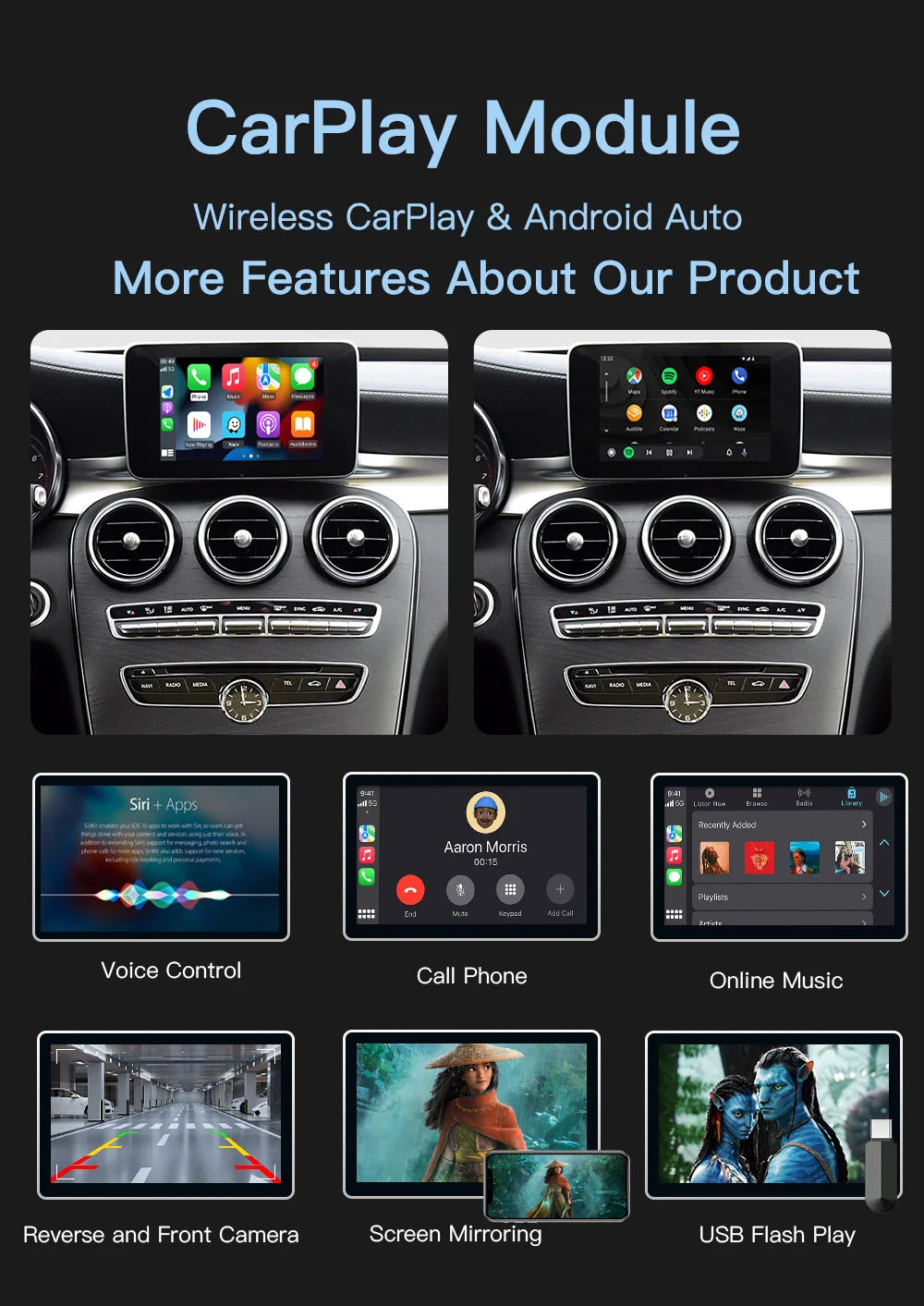 AUTOABC Wireless CarPlay Android Auto  for Mercedes Benz A B C E Class GLA CLA CLE  W205 W176 C117 W246 W167 NTG5.0 Mirror Link