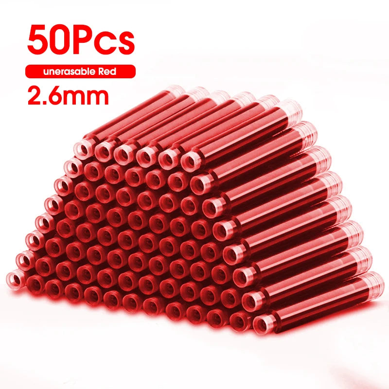 50pcs Fountain Pen Ink Cartridge Refills Bottle 4 Color Disposable Dia 3.4mm 2.6mm  School Office Stationery Supplies CW-159