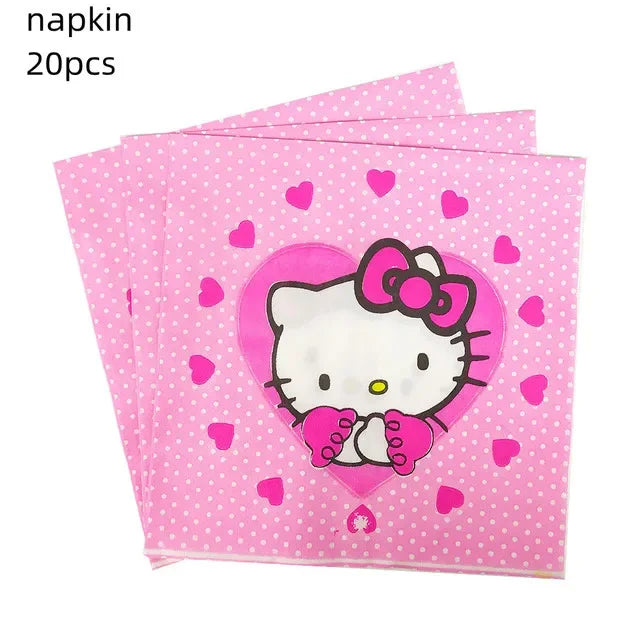 Cute Cartoon Kitty Cat Balloons Set First 5th 6th Birthday Decoration Baby Shower Globos Hello Cake Topper Backdrop Candy Box