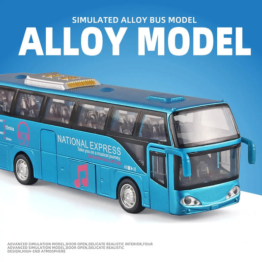 Children's Bus Alloy Model with Sound & Light Features - Fun & Interactive - Ideal for Playtime, Learning, Or Decorating