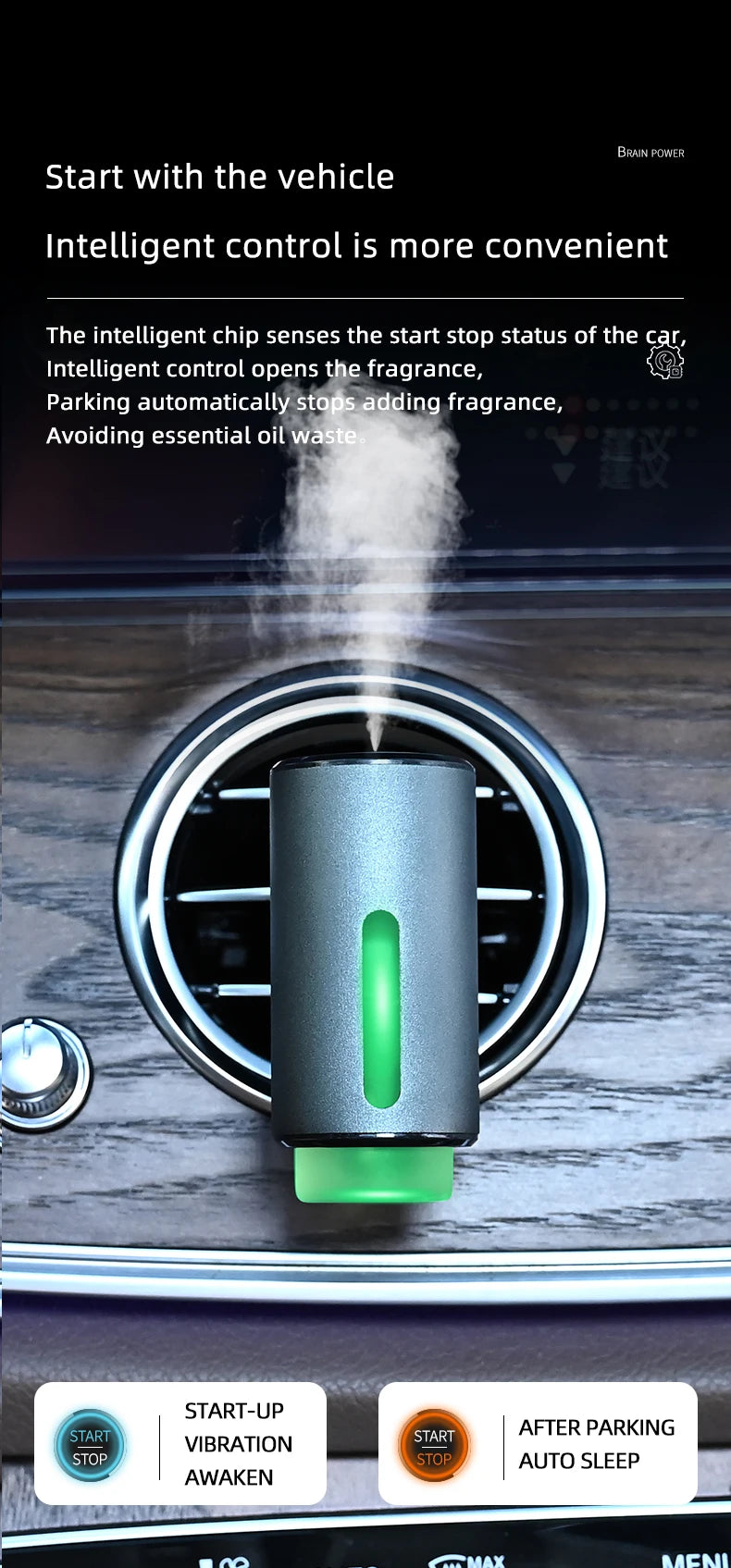 Smart Car Air Aromatherapy Diffuser Fragrance Car Air Fresheners With Three Adjustable Humidifier Essential Oil Diffuser
