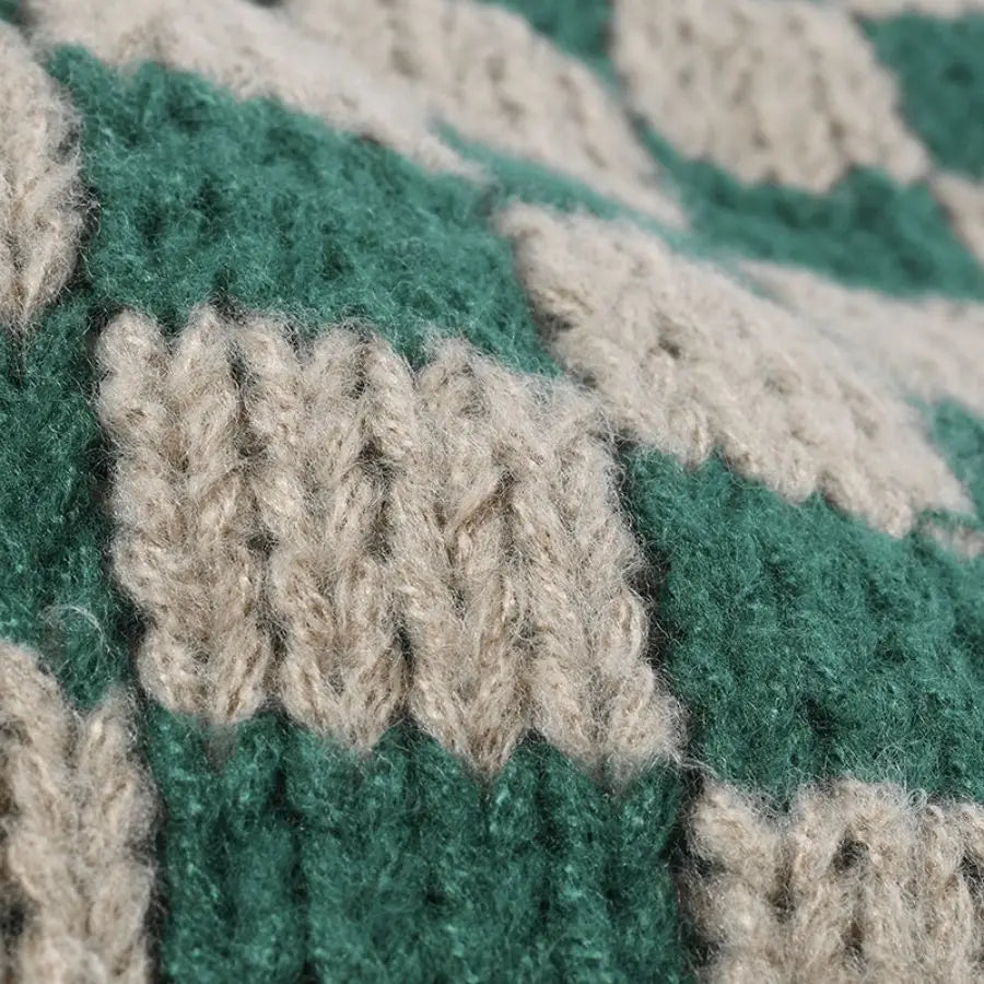 Luxury Brand Chessboard Plaid Knitted Hat Women Winter New Big Size Hat Warm Beanies Skullies Green Red Xmas Christmas Hat