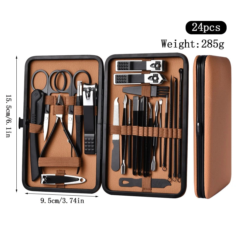 7-24pcs Manicure Tool Set Stainless Steel Cuticle Nipper Cutter Kit Professional Nail Clippers Pedicure Nail Art Grooming Tools