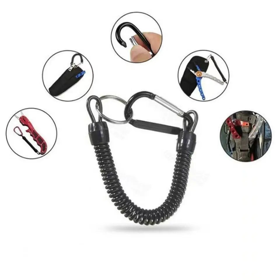 Fishing Lanyards 5pcs Tactical Retractable Spring Elastic Rope With Carabiner Camping Anti-lost Phone Keychain Fishing Rope