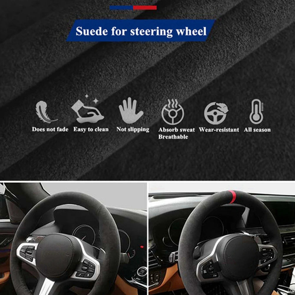 Car Steering Wheel Cover DIY Black Genuine Leather Suede For Mercedes Benz C200 C250 C300 Sport CLA220 B250 B260 A200 A250