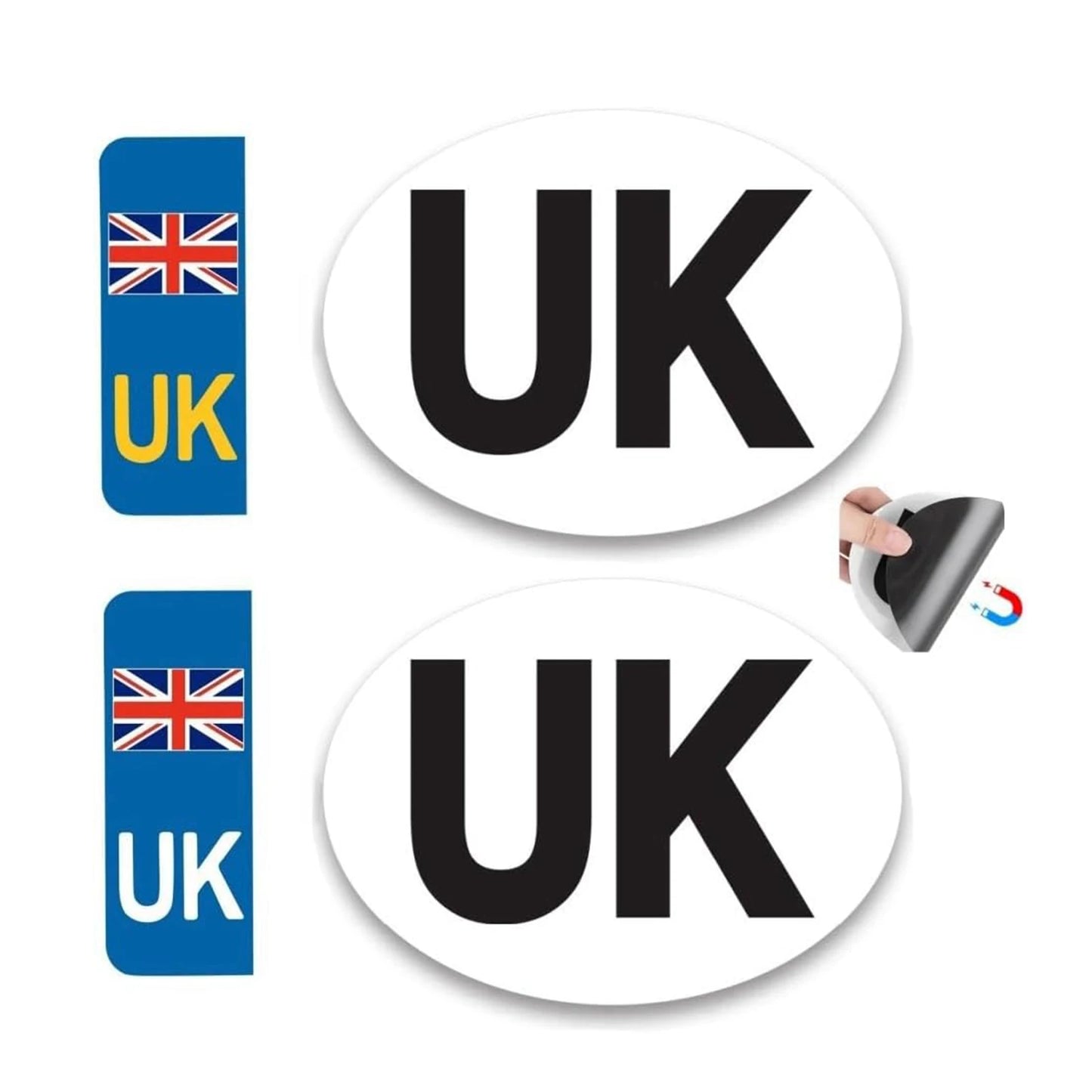 4Pcs UK Car Stickers for Europe, 2Pcs UK Magnetic Car Sticker + 2Pcs Self-adhesive UK Number Plate Stickers, UK GB Stickers for