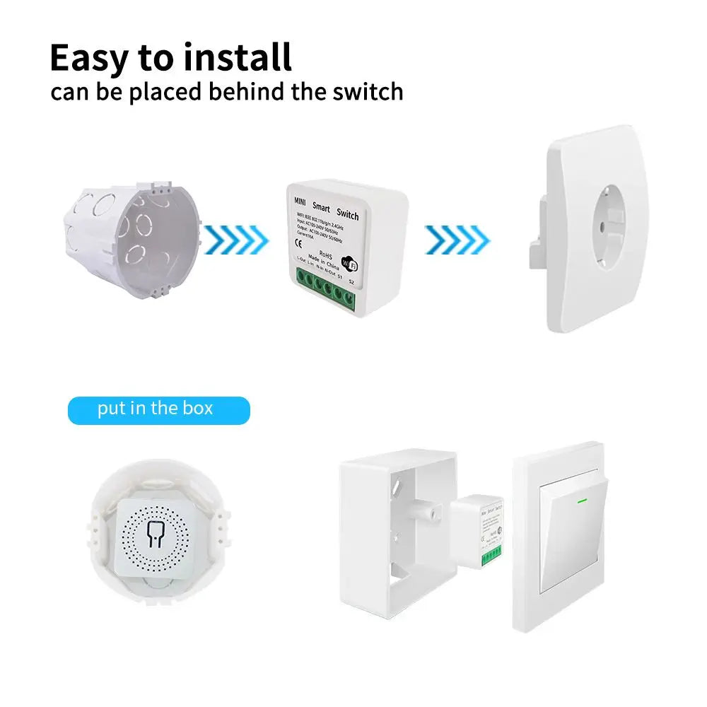 16A WiFi Smart Switch Home Mini AC100-240V DIY Switch APP Timer/Voice Control Module Relay Auto Breaker Works With Alexa Google