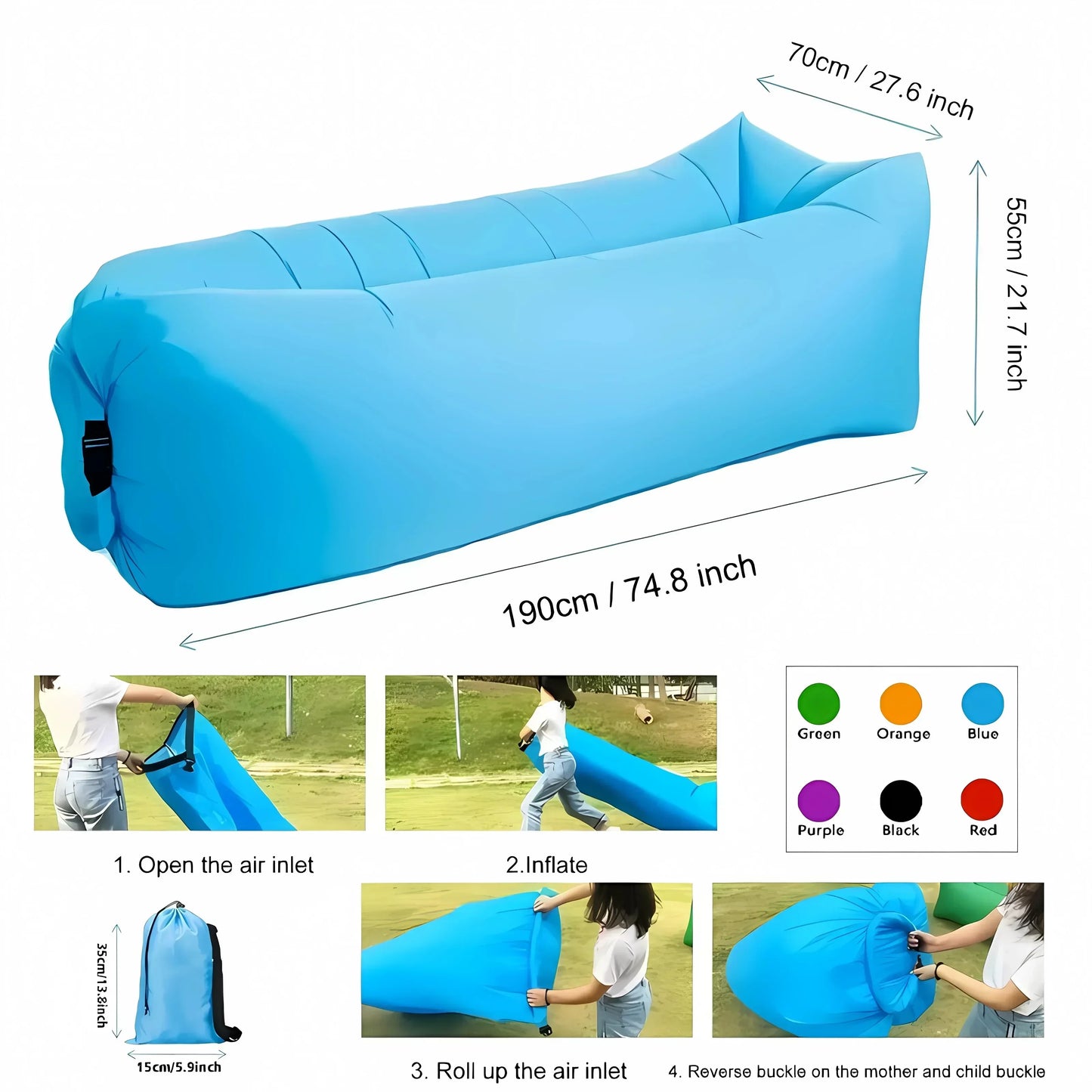 Outdoor Portable Inflatable Sofa Inflatable Outdoor Air Sun Inflatable Lounger Blow Up Chair Bag Banana Camping Air Bed Beanbag