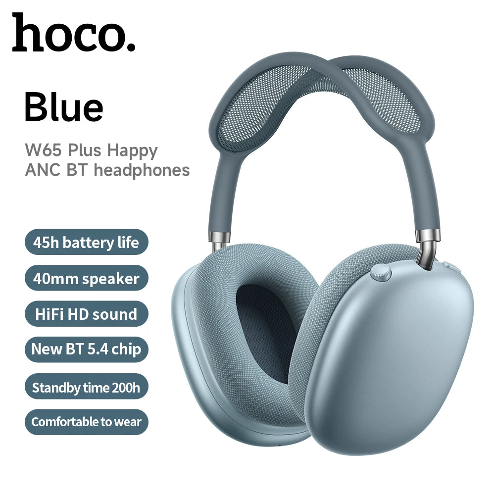 HOCO W65 Plus ANC Noise Reduction Bluetooth Headphones Over The Ear Wireless Big Earphone Hifi Sounds Sport Headsets With Button