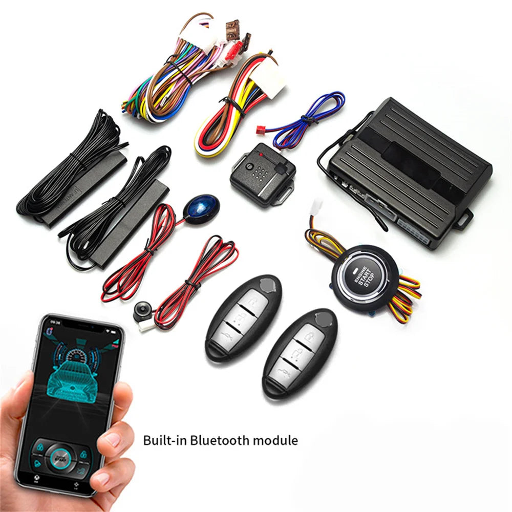 Car Smart Key Starter Alarm Bluetooth Autostart Set Auto Start Stop Push Button Keyless Entry System Skit Automotive Accessories