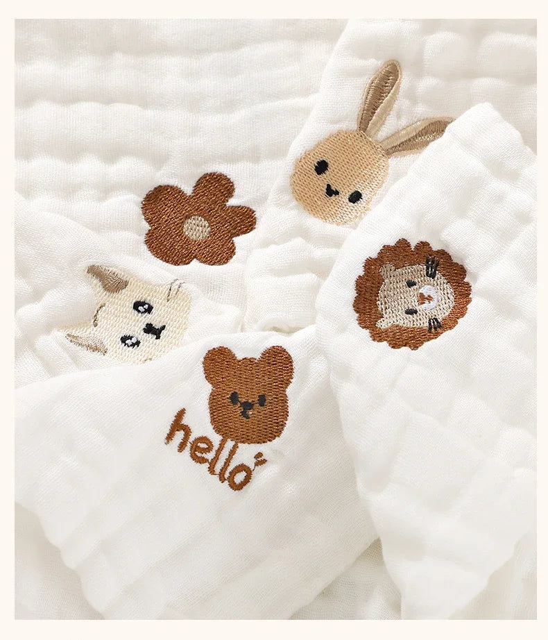 6 Layer Cotton Embroidery Baby Saliva Towels Hand Face Wipes Newborn Bib Kids Handkerchief Toddler Soft Washcloth Burp Cloth