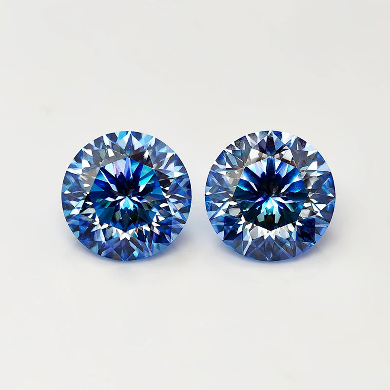 Klein Blue Round Plum Blossom Cut Moissanite Stone 1.0-3.0ct VVS1 GRA Certified Moissanita Lab Diamond Pass Diamond Tester