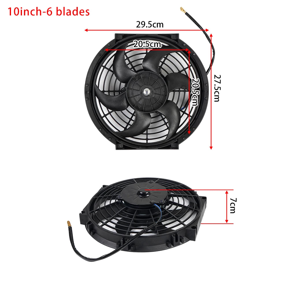 Universal 7/9/10/12/14/16 Inch 12V 80W 2100RPM Car Air Conditioning Cooling Fan Blade Cool Mounting Kit CF-1001 Black CF-1001