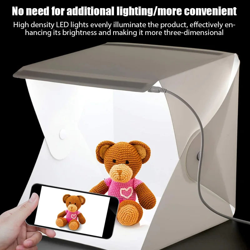 Folding Lightbox 23*22*24cm Portable Photography Photo Studio Tent LED Softbox Background Kit USB Mini Light Box For DSLR Camera