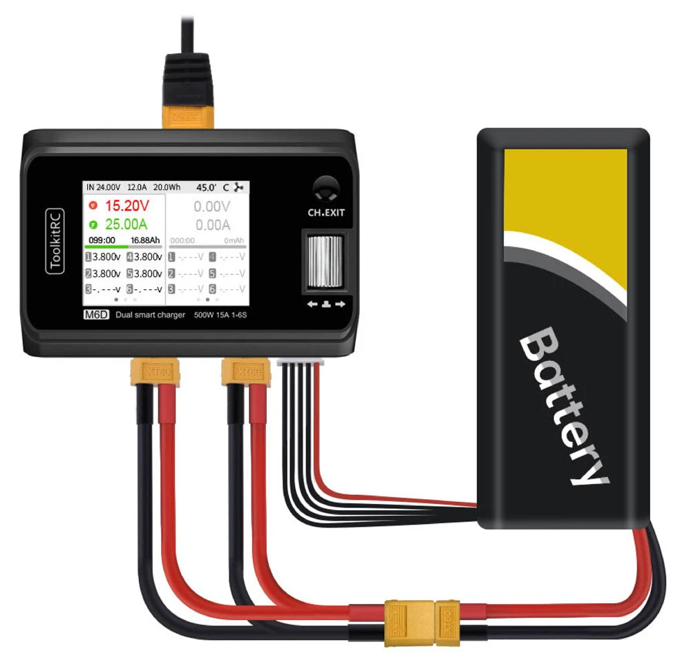 ToolkitRC M6D V3 500W 15A DC Dual Channel MINI Smart Charger Discharger For 1-6S Lipo Battery FPV Model Spare Part Replace