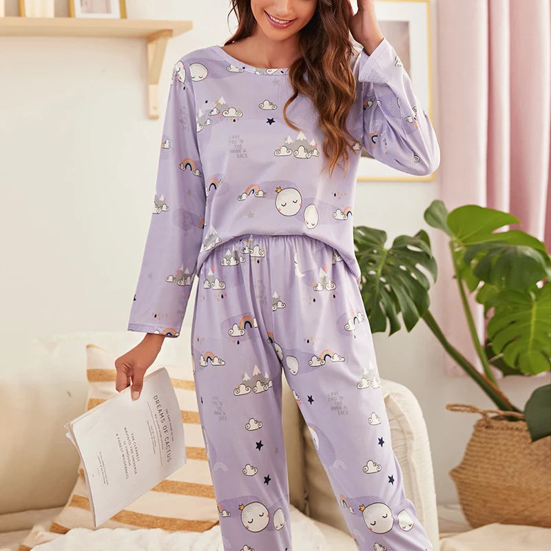 Women's Pajama Pj Sets Autumn Long Sleeved Tops And Pants Pajamas 2 Piece Set Soft Comfortable Home Clothing Pyjama Pijama Femme