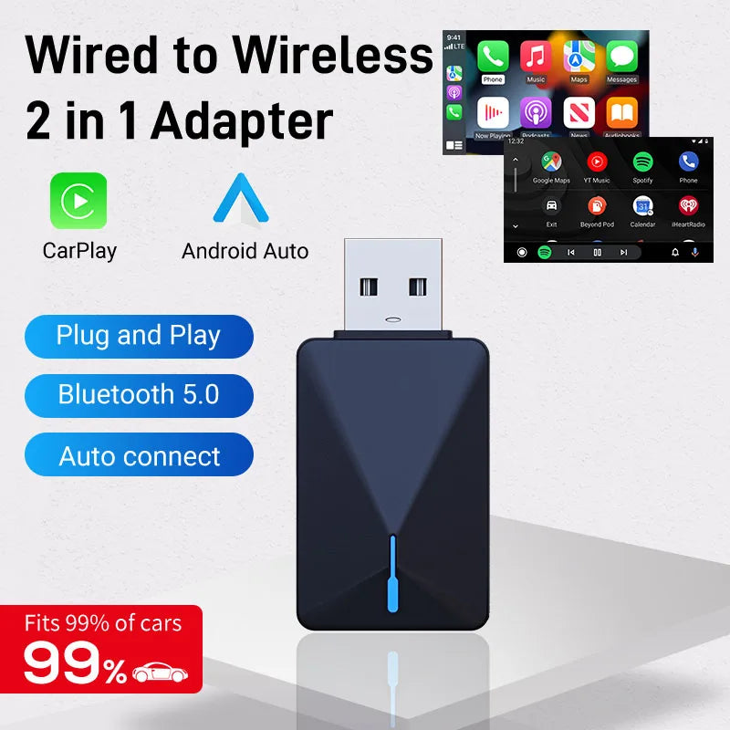 Mini Box Wired to Wireless CarPlay and Android Auto 5GHz WiFi5 Transmission Speed Plug and Play Fashionable and Portable