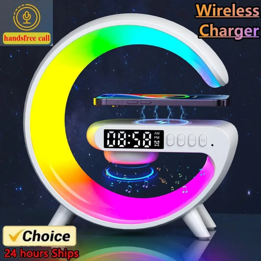 Multifunction Wireless Charger Pad Stand Speaker TF RGB Night Light 15W Fast Charging Station for iPhone Samsung Xiaomi Huawei