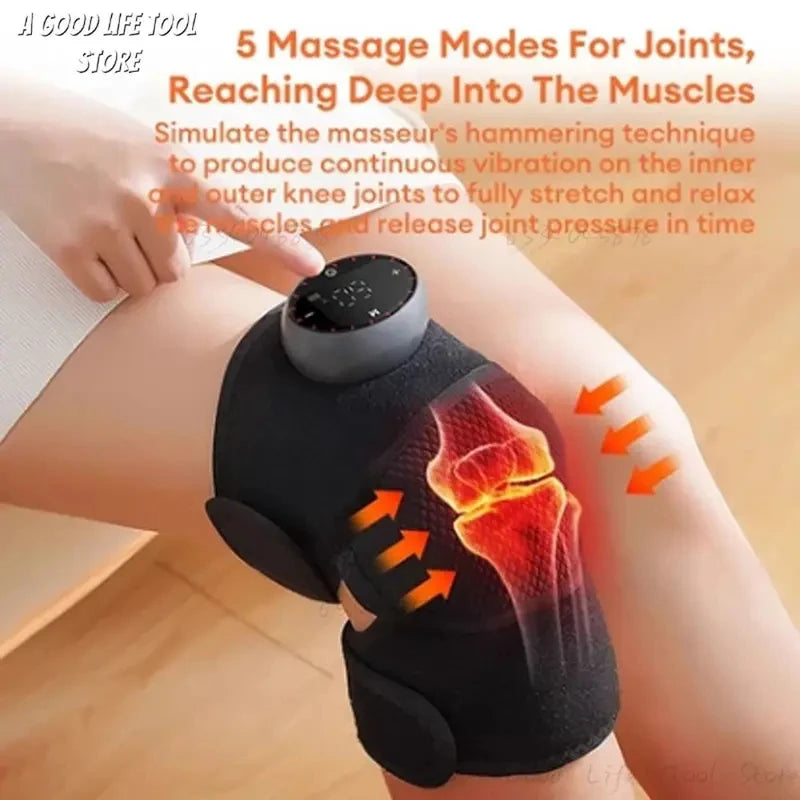 Deep Muscle Relief Electric Knee Massager Breathable 5 Temp Levels Cordless Heated Knee Brace 3 Modes