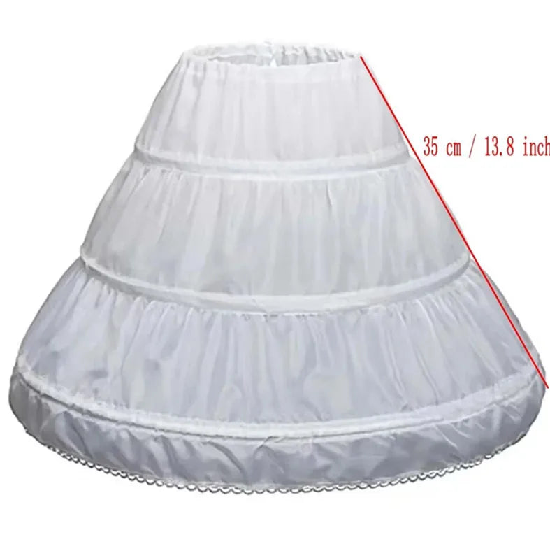 White Children kids Petticoat A-Line 3 Hoops One Layer Flower Girls Crinoline Lace Trim Flower Girl Dress Underskirt