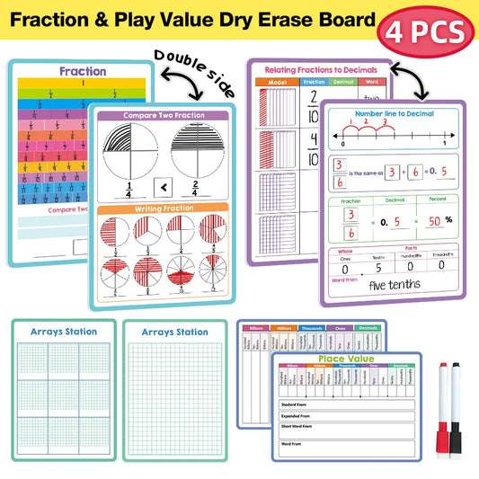 Children's Erasable Math Board A4 Size for Fraction Decimal Writing Practice Reusable Learning Tool