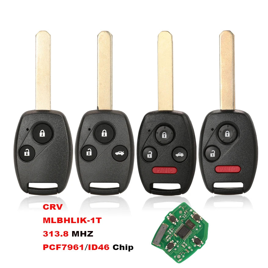 jingyuqin 313.8Mhz Remote Key Fob For Honda CR-V Accord 2008 2009 2010 2011 2012 MLBHLIK-1T ID46 Chip 3/4 Buttons Car Key HON66