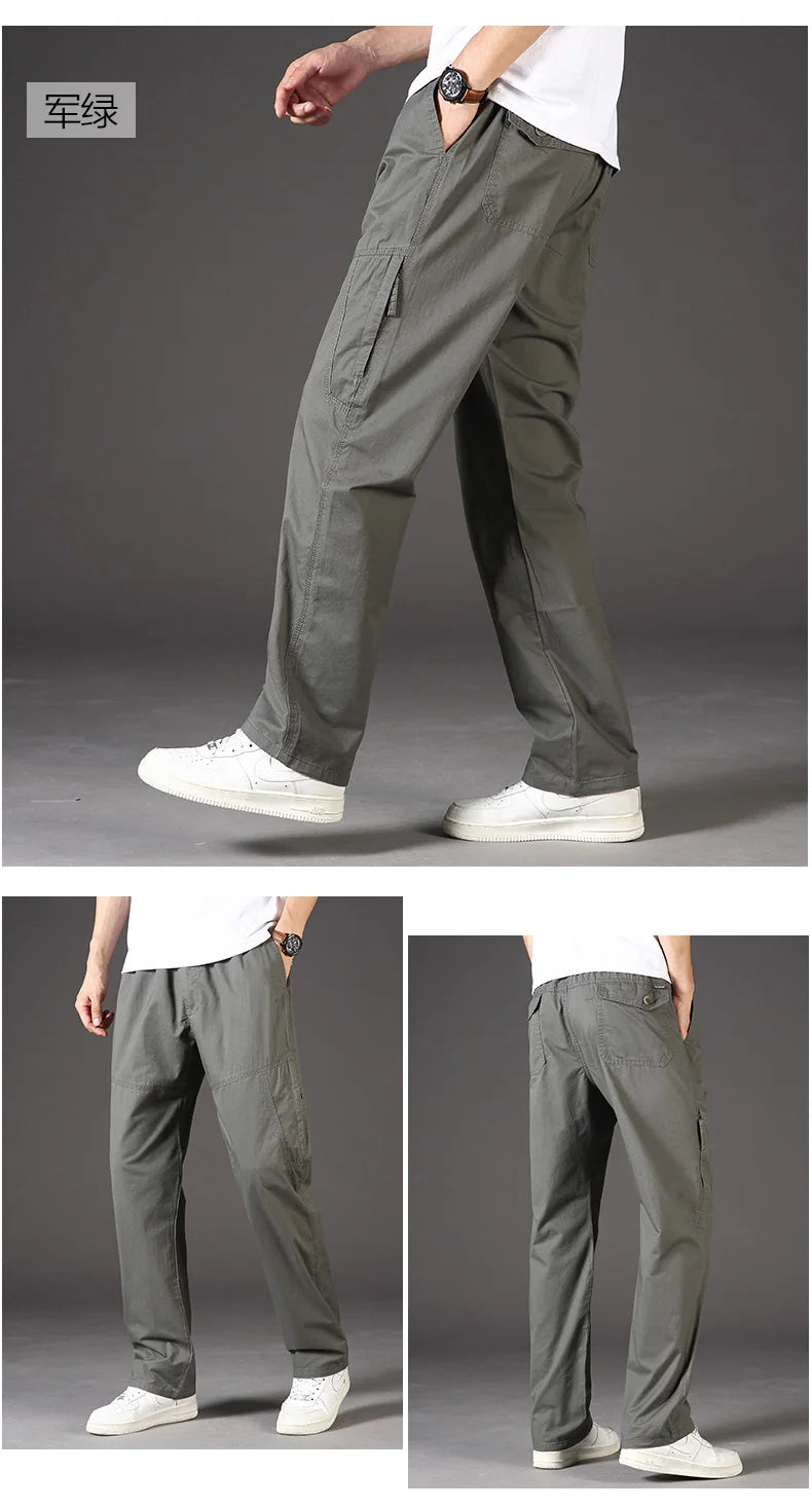 Men Trousers Casual Jogger Pants Elastic Waist Long Pants Zipper Pockets Cotton Overalls High Quality Work Pants