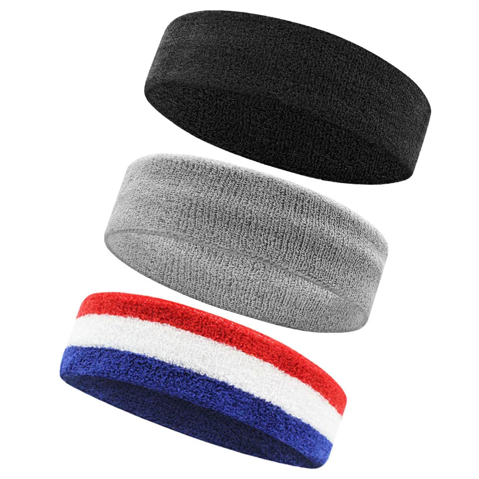 AOLIKES 3PCS Sweatbands Sports Headband - Moisture Wicking Athletic Cotton Terry Cloth Sweatband for Tennis, Basketball, Running
