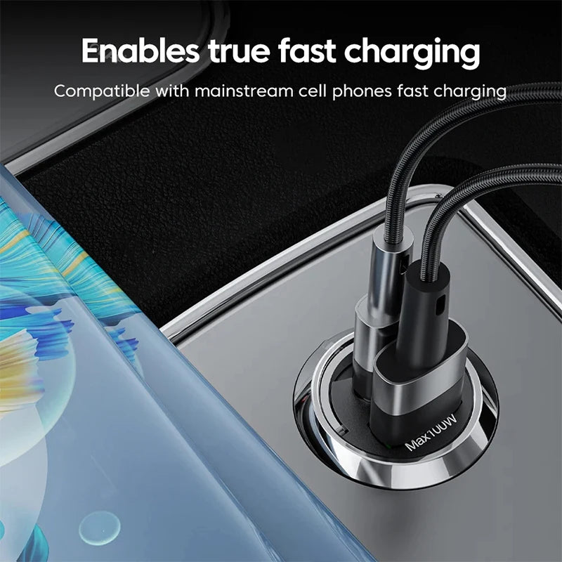 Mini 100W PD QC3.0 Car Charger Pull Ring Fast Charging For iPhone 15 14 USBC Car Phone Charger Adapter For Xiaomi Samsung Huawei