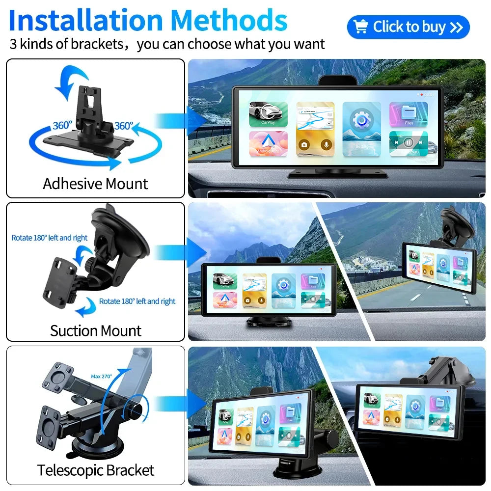 10.26" Imagebon K9 Dash Cam 2K ADAS Wireless CarPlay & Android Auto Car DVR GPS Navigation Siri Voice Control Dual Recording Dvr