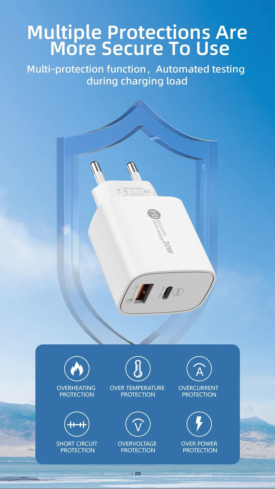 20W USB C Charger PD Fast Charging Quick Charge QC3.0 Type C Mobile Phone Wall Adapter for IPhone 15 Samsung Xiaomi USB Charger