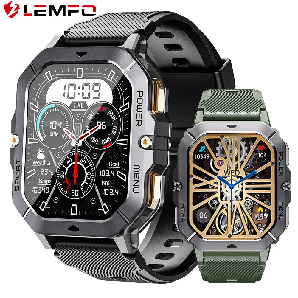 LEMFO C28 Military Smart Watch Men 2024 Outdoor IP68 Waterproof Heart Rate Blood Oxygen Monitor Smartwatch Original 2.02 Inch