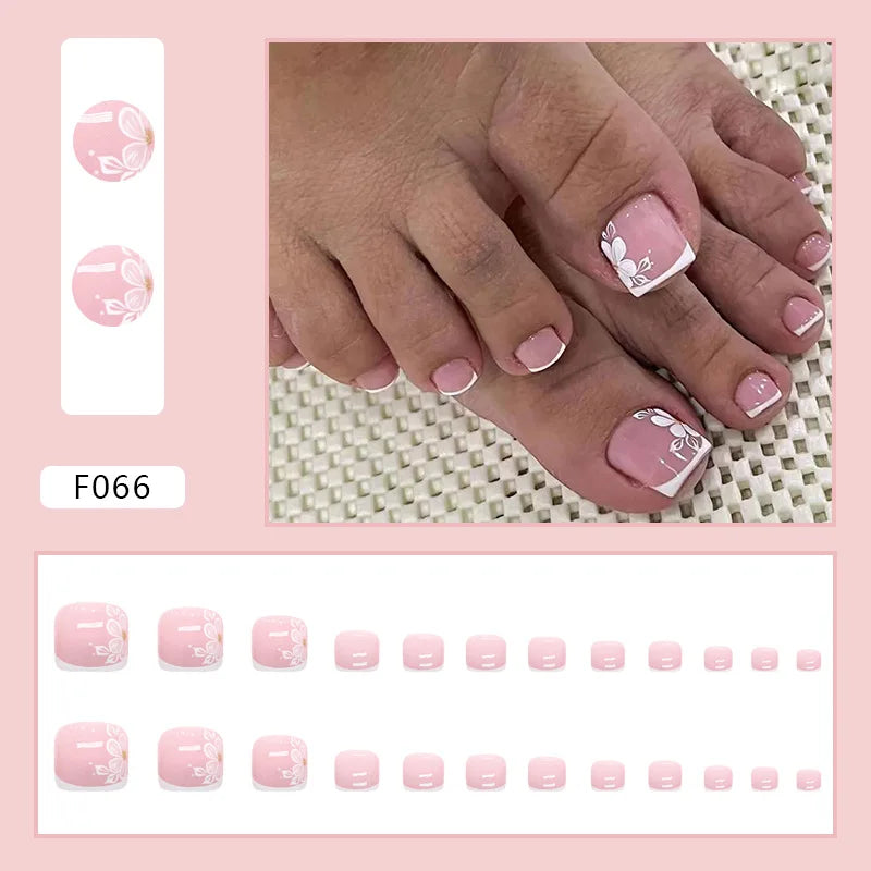 Flash Pile Drill Press on Nails Fake Nails Tips with Sticker False Toenail Design Butterfly Lovely Girl False Toenail