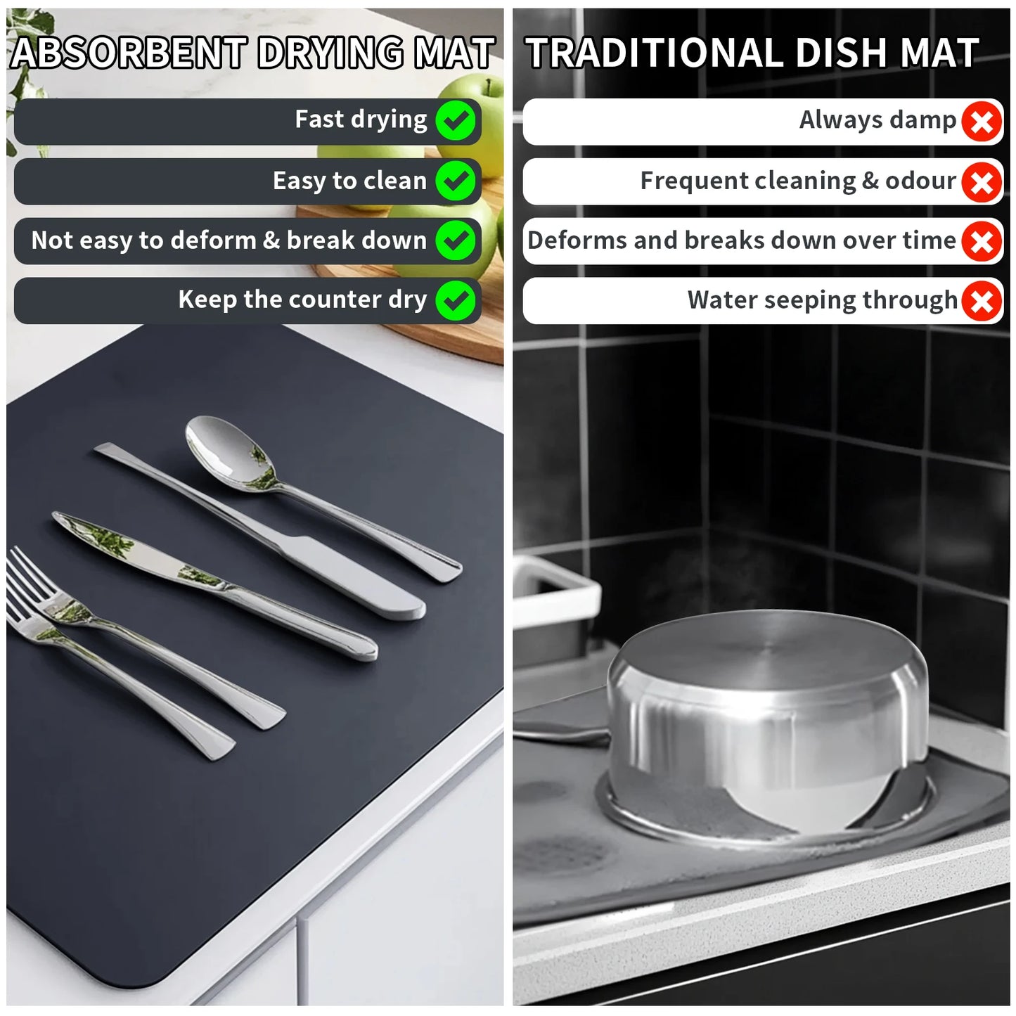 Super Absorbent Large Kitchen Absorbent Mat Antiskid Draining Coffee Dish Drying Mat Quick Dry Bathroom Drain Pad Tableware Mat