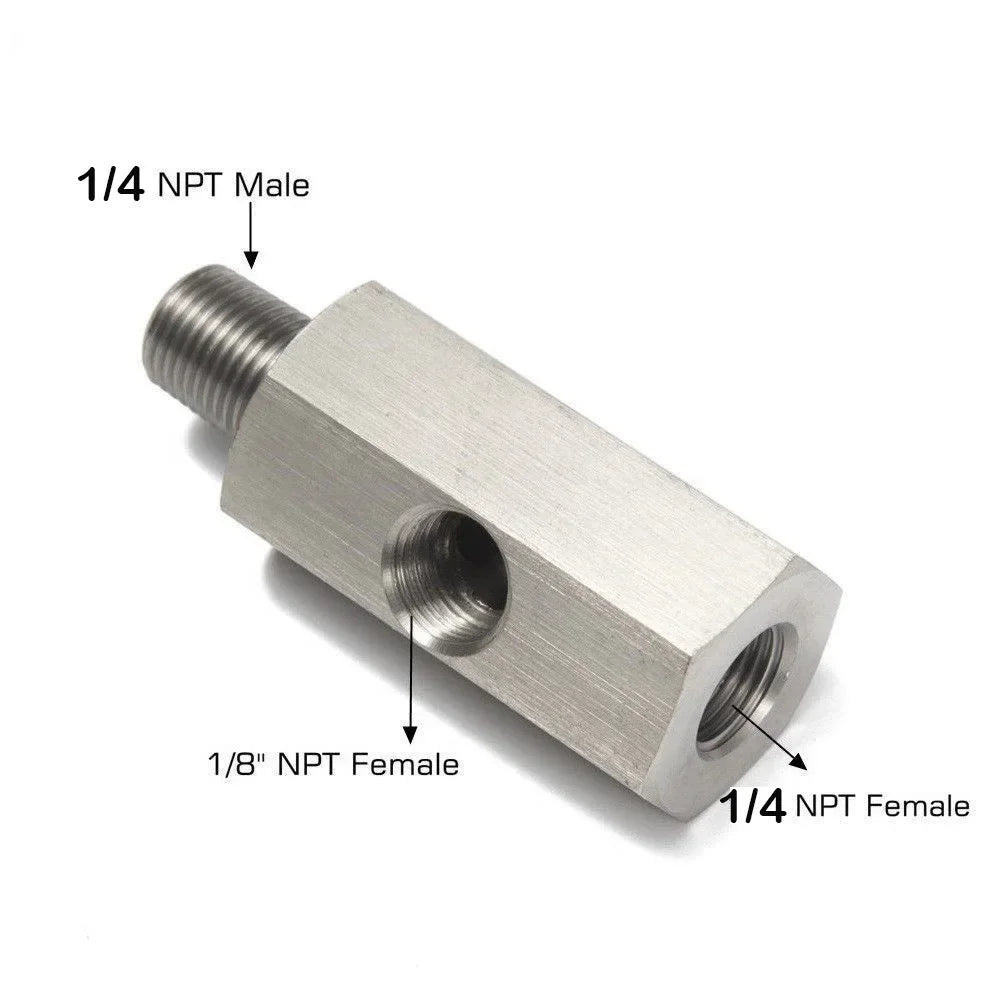 Car fuel pressure sensor tee adapter Feed Line Gauge T Port Fitting -Male female M12 M14 M10 1/8NPT 1/4NPT with Side hole 1/8NPT