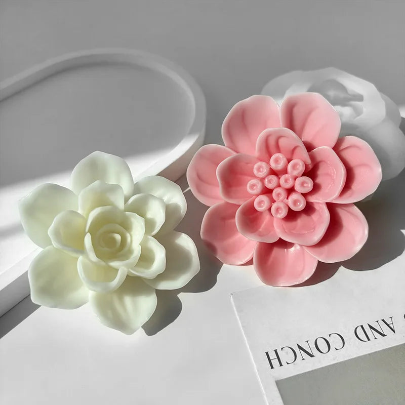 Silicone 3D Candle Molds DIY Handmade Peony Lotus Lotus Hibiscus Rose Flower  Soap Making Tools Para Velas форма для свечей