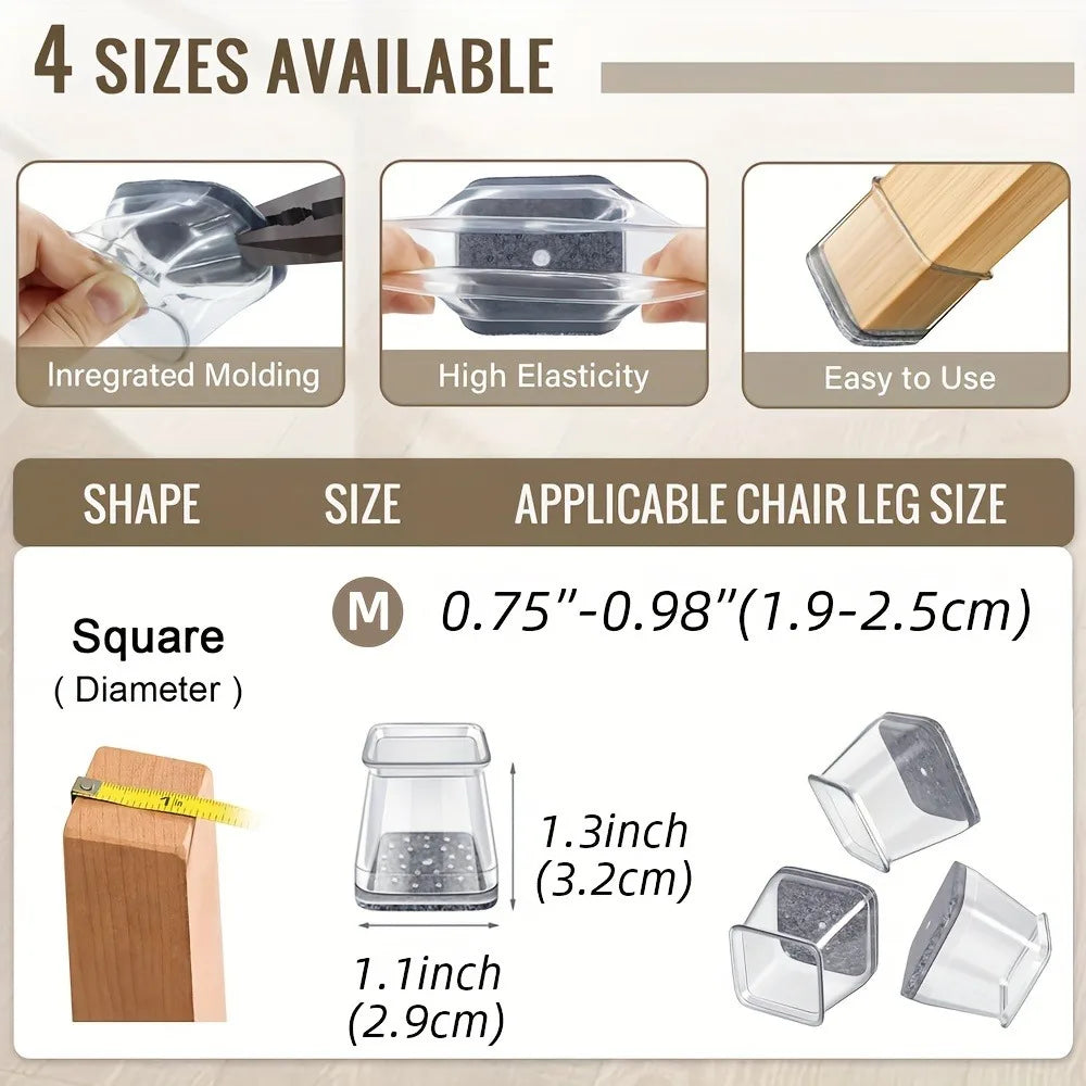 16/32PCS Chair Leg Floor Protectors for Hardwood Floors, Thick Silicone Rubber Covers, Scratch-Resistant & Noise Reducing