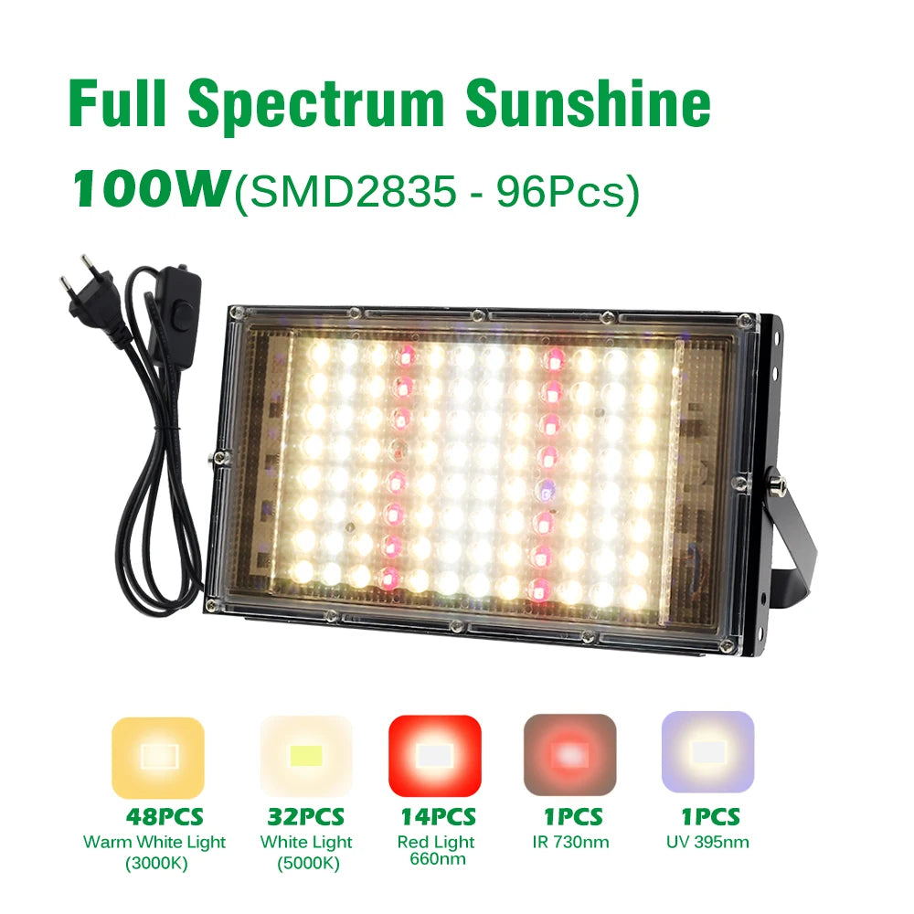 Full Spectrum LED Grow Light 50W 100W Imitated Sunlight Phyto Lamp For Greenhouse Hydroponic Plant Growth Lighting