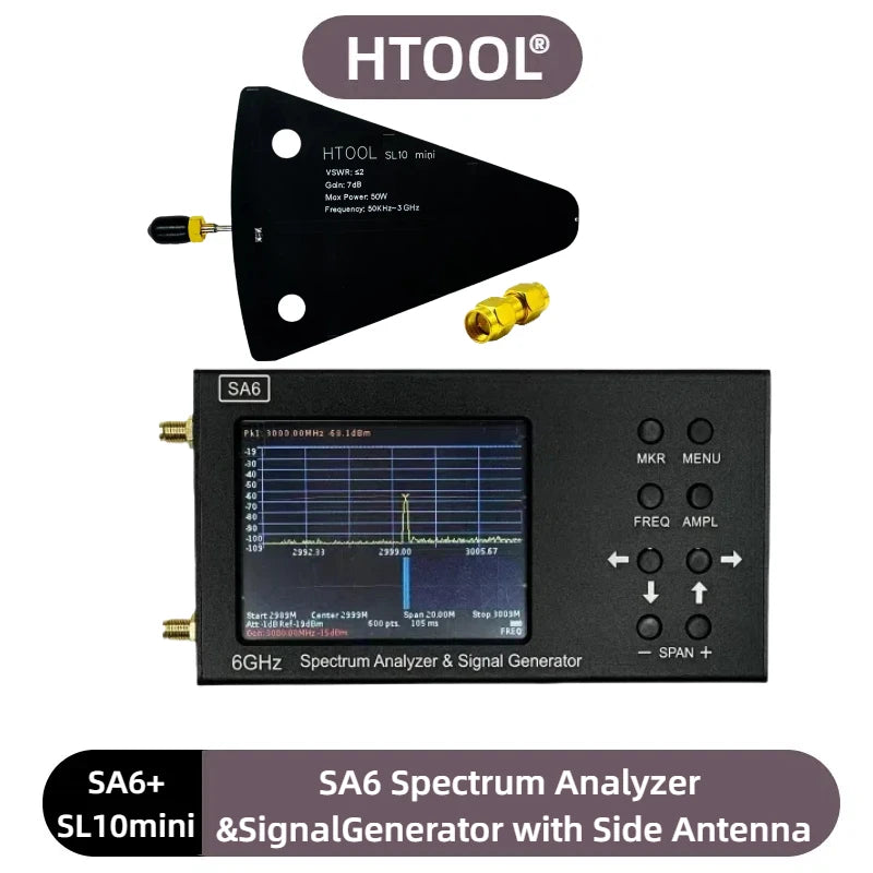 SA6 Spectrum Analyzer & Signal Generator detects and analyzes wireless signals within 6G. Portable testing device.