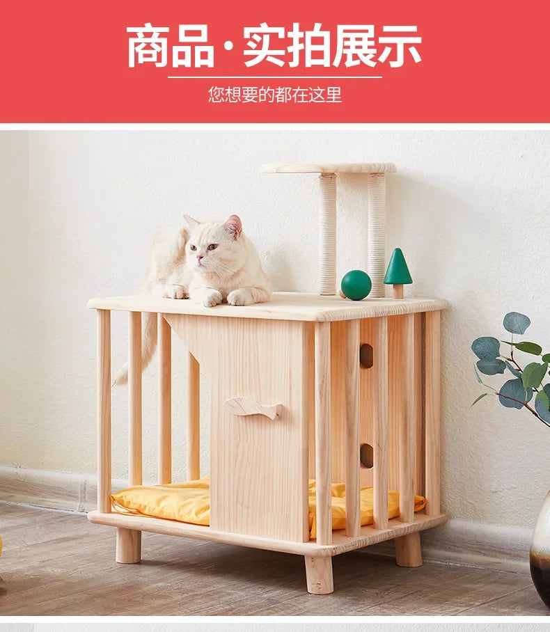 Creative Pet Nest Cat Bed Wooden Cats House Condos Bedside Table Large Space Pet Bed for Small Medium Dogs Wood Bed Cat Supplies
