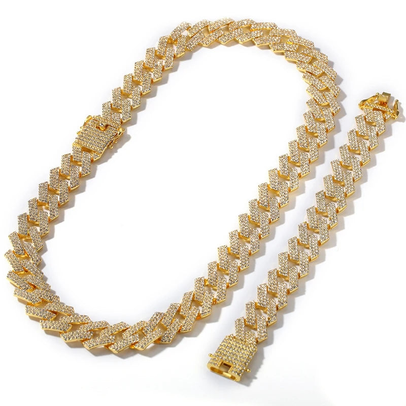 20mm Iced Out CZ Stone Men jewelry Hip Hop Micro Pave Cuban Link Chain High Quality Heavy Chunky Necklace 3 Rows Cubic Zirconia