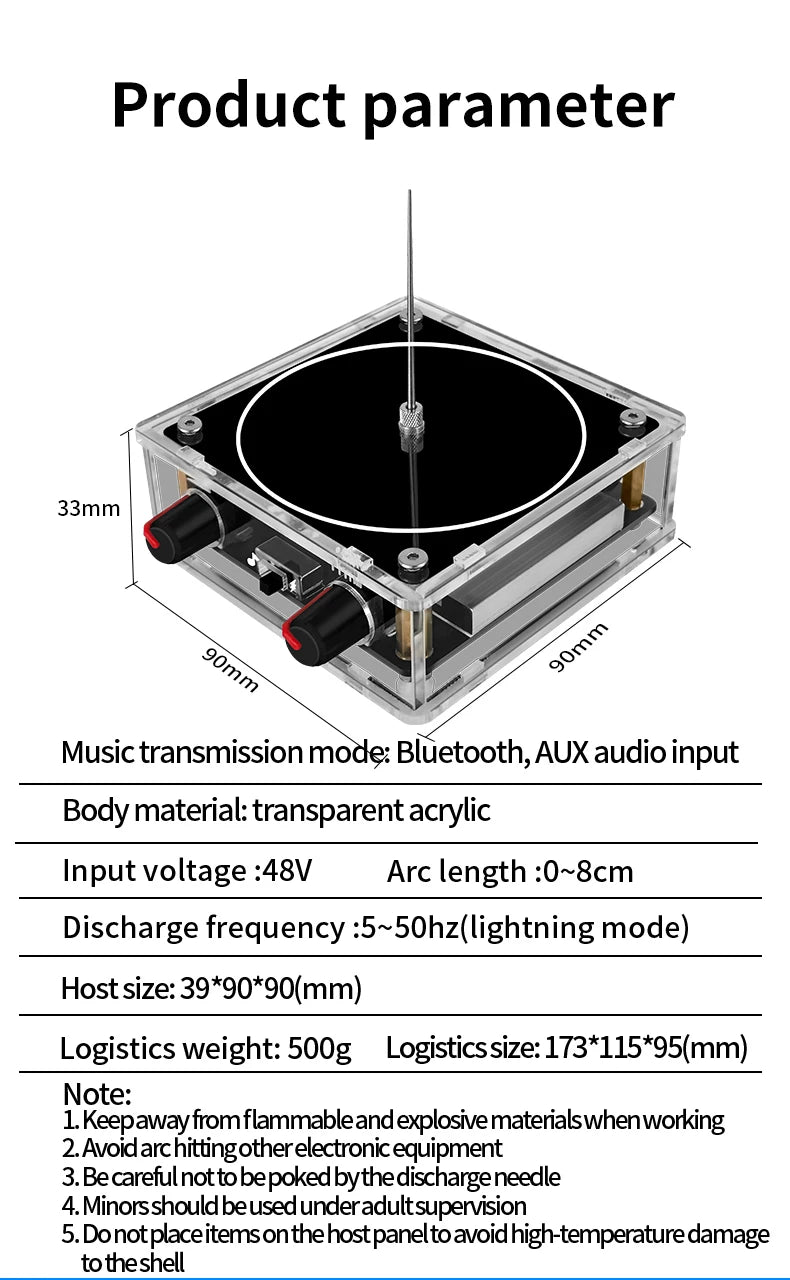Music Tesla Coil Bluetooth/AUX Dual Mode Music Box Artificial Lightning Touchable Audio Input Bluetooth Science Experiments