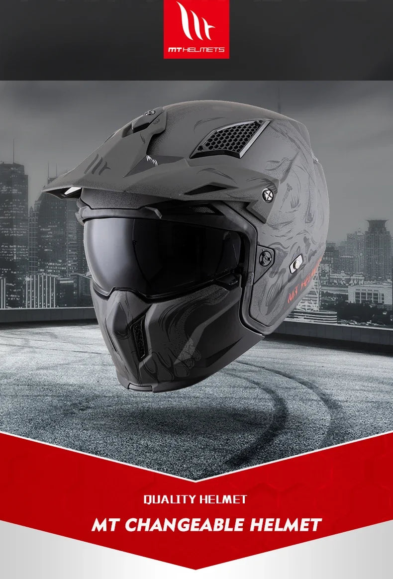 Spanish MT Streetfight Motorcycle Helmet Retro Street Fighter Combination  Four Seasons Detachable Full Face