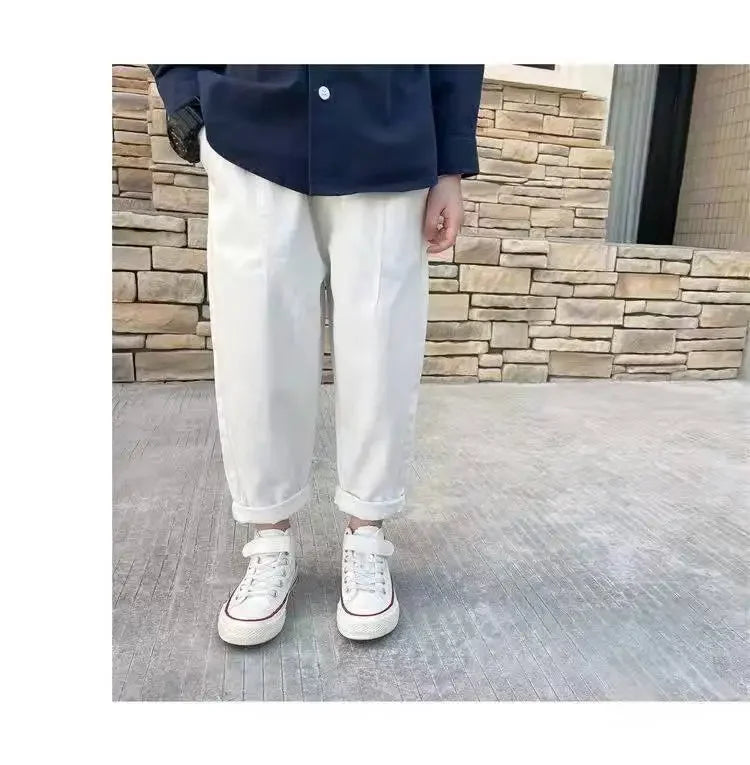 2024 New Baby Pants Solid Color Kids Causal Fashion Trousers Loose Spliced Pocket Harajuku Pants Cotton Boys Children's Clothing