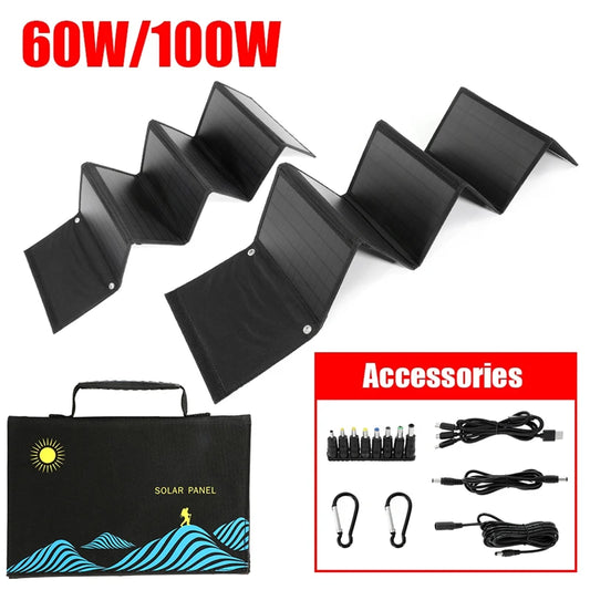 100W Solar Panel Folding Bag USB+DC Output Solar Charger Portable Foldable Solar Charging Device Outdoor Portable Power Supply