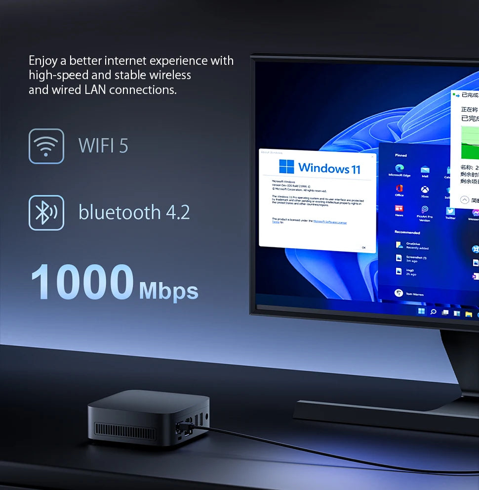 T10 Mini PC Intel Alder Lake N150 Windows 11 Ultra Small Pocket Computer 4K 60Hz Output  Wifi5 BT4.2